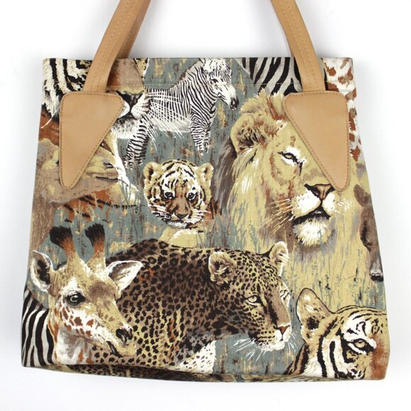 Vintage 15" Wild Animal Canvas Tote Bag - Picture 4 of 10